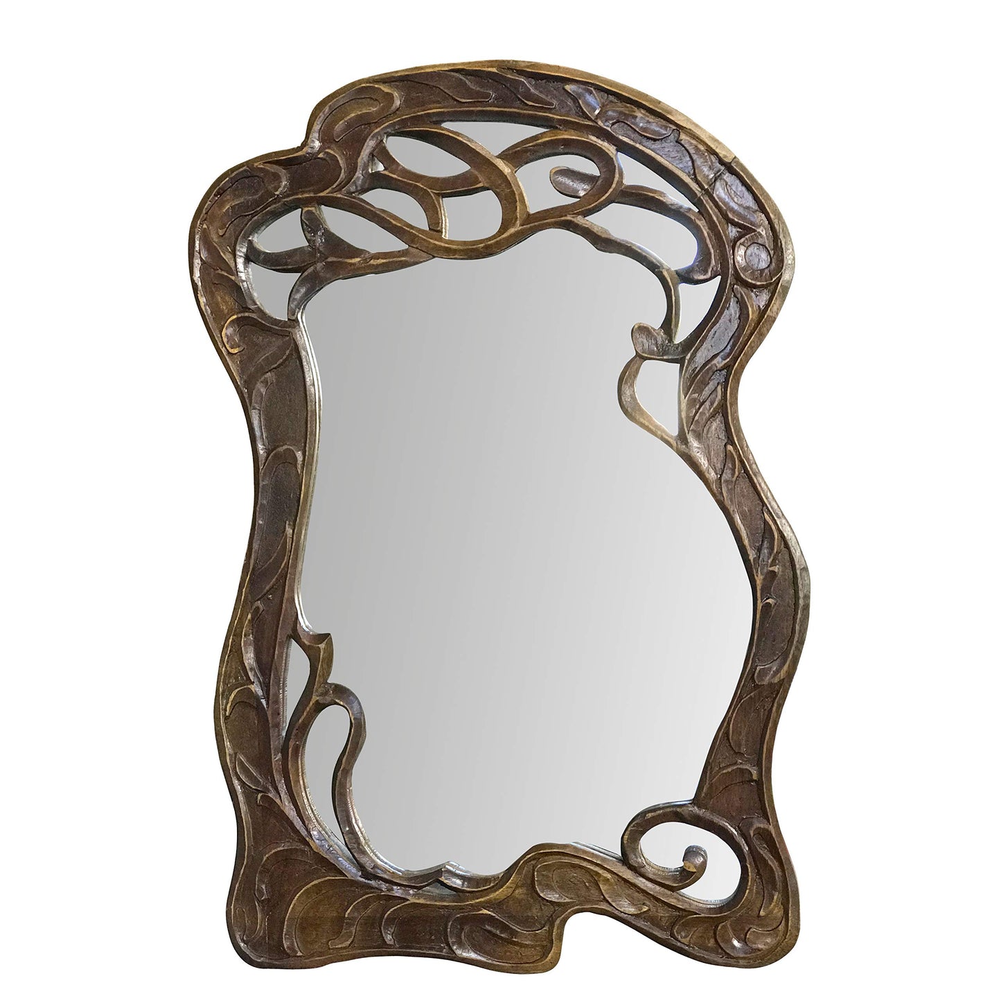 Vienna - 20 in x 30 in Antique Style Hand Carved Mango Wood Curving Branches Design Decorative Wall Mirror