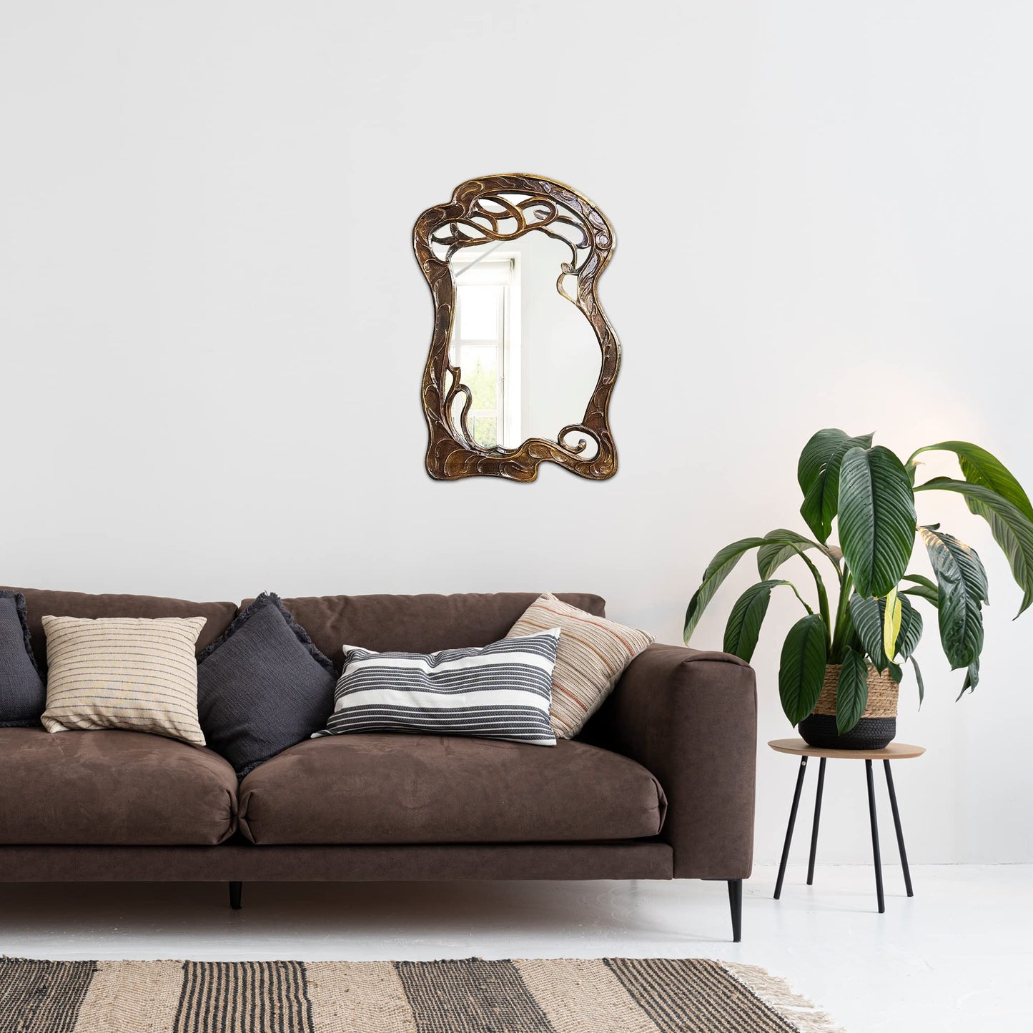 Vienna - 20 in x 30 in Antique Style Hand Carved Mango Wood Curving Branches Design Decorative Wall Mirror