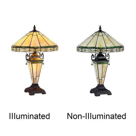 Capulina Tiffany Lamp Stained Glass Table Lamp 3-Light with Nightlight 16X16X24 Inches Cream Tiffany Style Mother-Daughter Vase Desk Light Decor for Living Room Bedroom Home Office