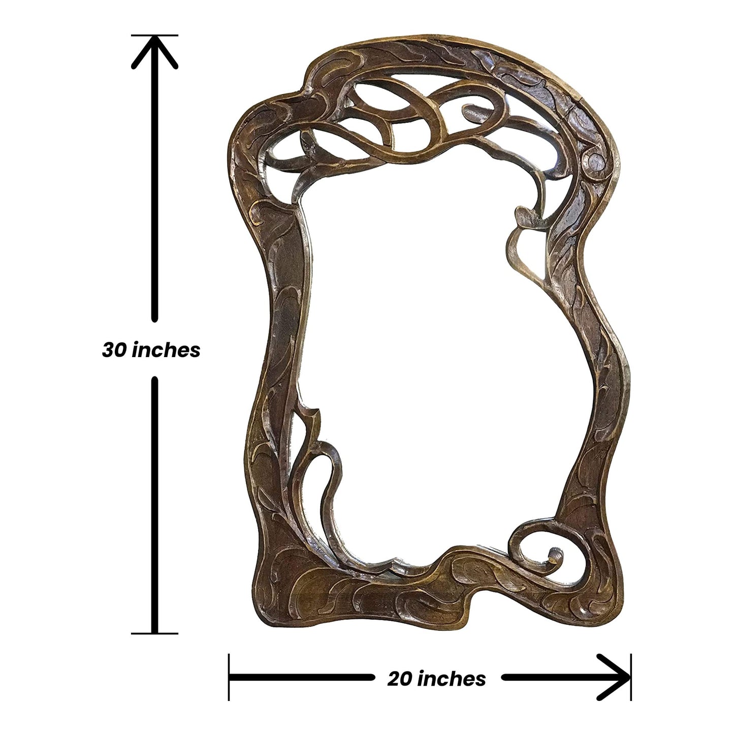 Vienna - 20 in x 30 in Antique Style Hand Carved Mango Wood Curving Branches Design Decorative Wall Mirror