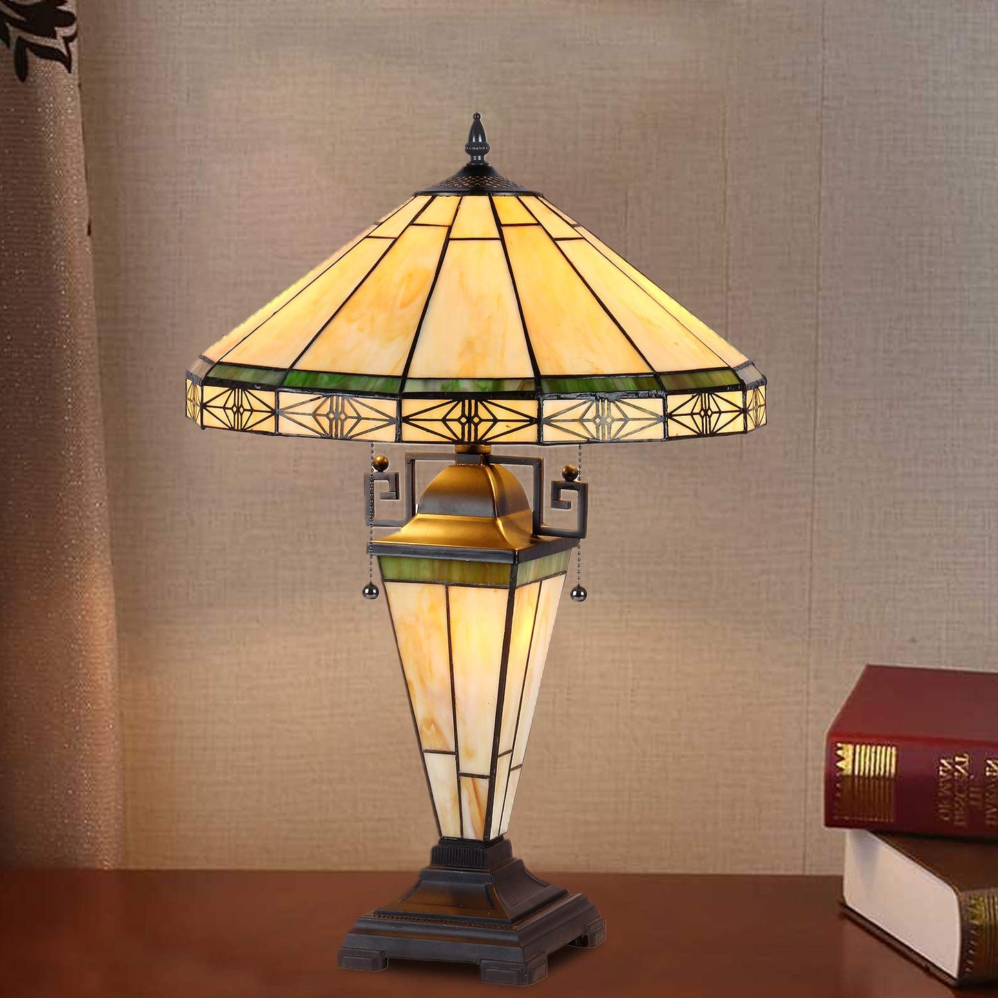 Capulina Tiffany Lamp Stained Glass Table Lamp 3-Light with Nightlight 16X16X24 Inches Cream Tiffany Style Mother-Daughter Vase Desk Light Decor for Living Room Bedroom Home Office