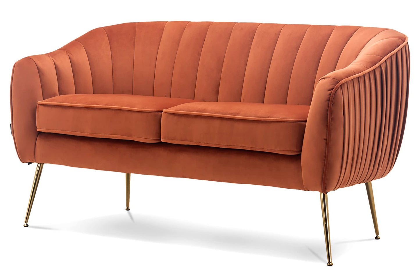 Artechworks Contemporary Tufted Velvet Tub Barrel Loveseat Sofa Chair Upholstered Couch with Golden Metal Legs Club Two-Seat Sofa for Living Reading Room Bedroom Apartment Small Space Dorm, Caramel