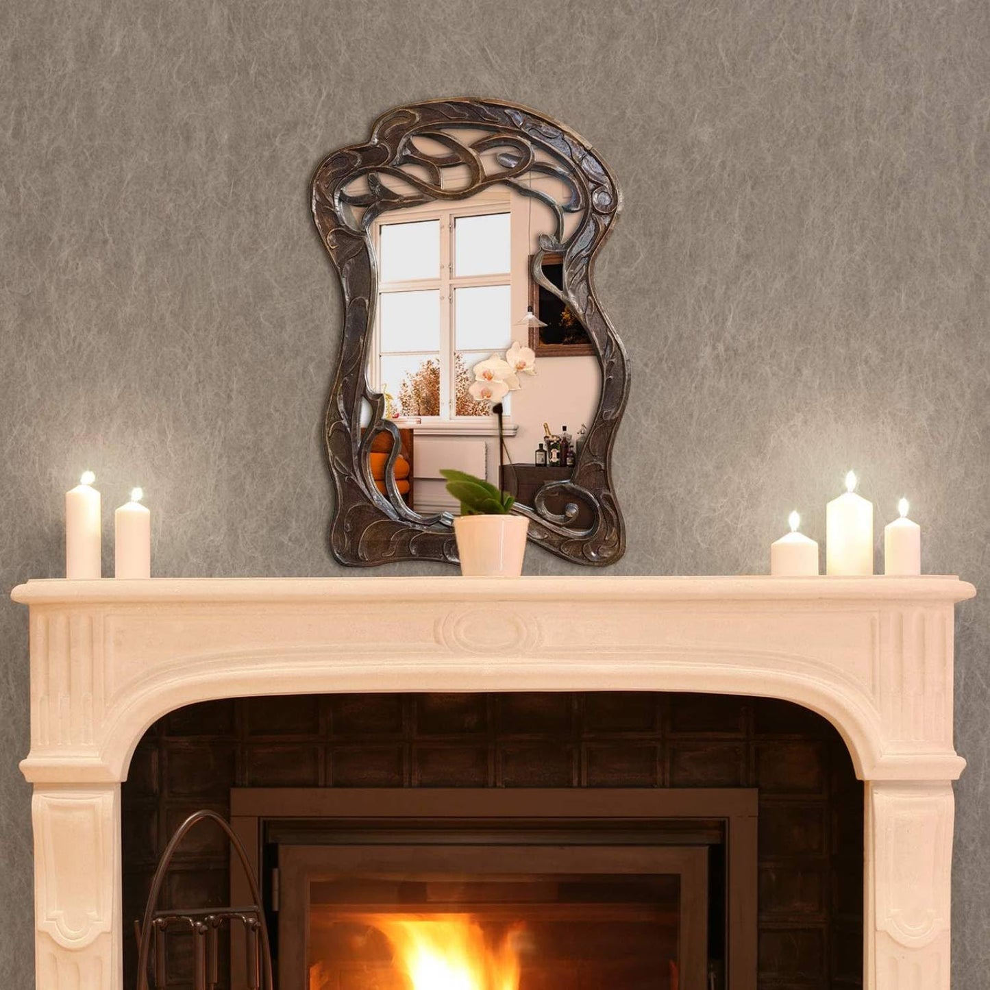 Vienna - 20 in x 30 in Antique Style Hand Carved Mango Wood Curving Branches Design Decorative Wall Mirror
