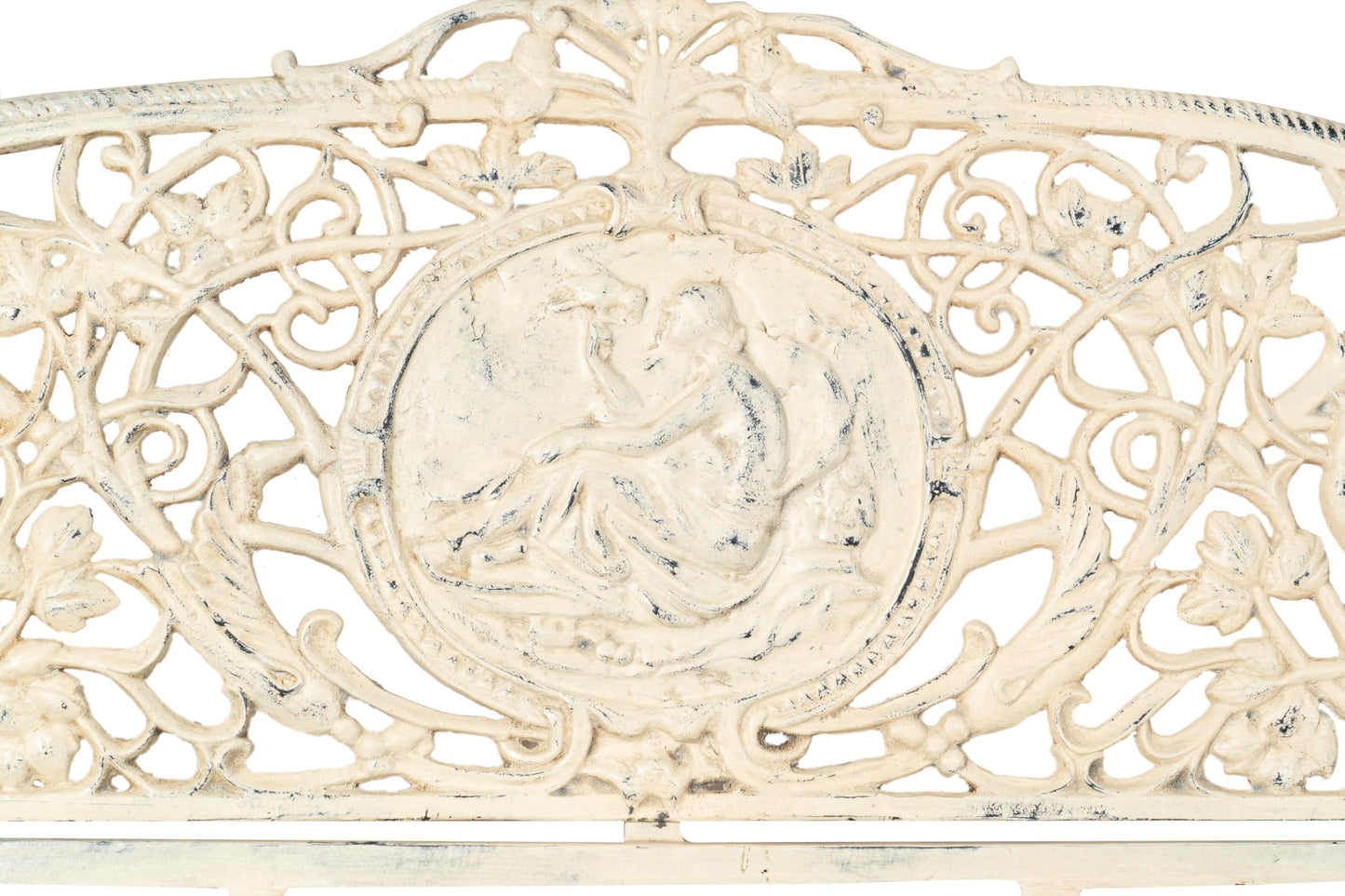 Biscottini Cast Iron Made Art Nouveau Antiqued White Finish W184xDP70xH105 cm Sized Bench