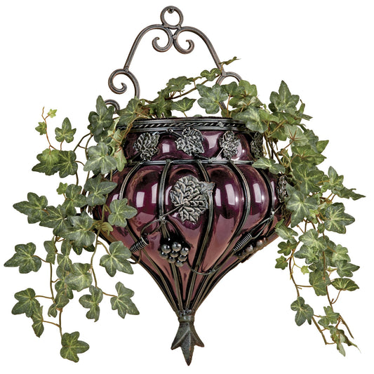 Touch of Class Grape Vase Wall Accent - Metal, Glass - Purple, Antique Bronze - Vineyard Grapevines and Leaves Decor for Bedroom, Living Room, Dining Room, Kitchen, Sunroom