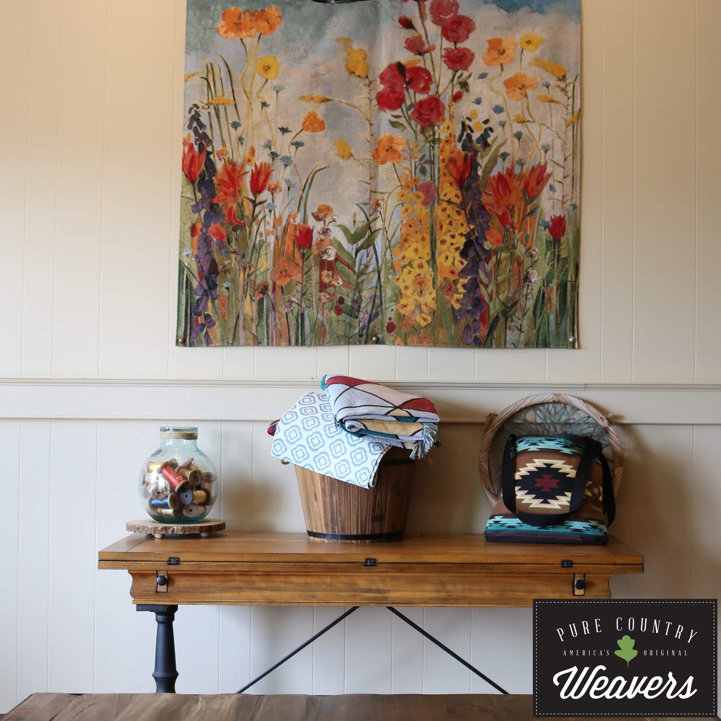 Les Vendanges Grape Harvest | Woven Tapestry Wall Art Hanging | French Belgian Style Winery Decor | 100% Cotton USA Size 75x53