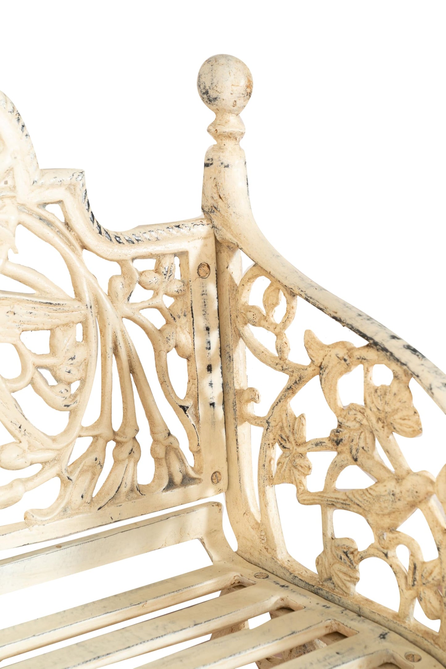 Biscottini Cast Iron Made Art Nouveau Antiqued White Finish W184xDP70xH105 cm Sized Bench