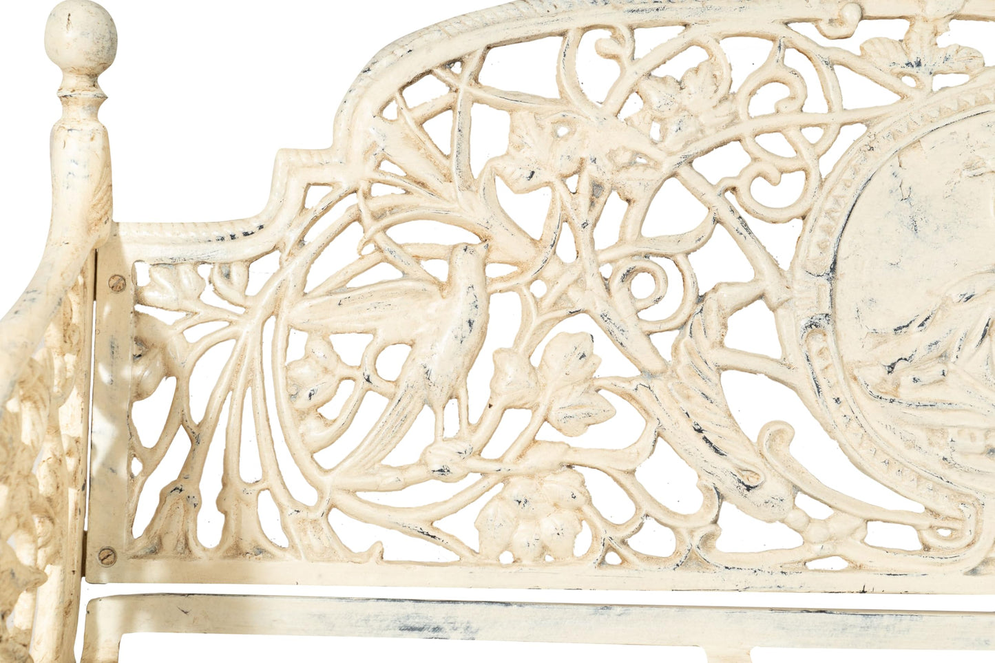 Biscottini Cast Iron Made Art Nouveau Antiqued White Finish W184xDP70xH105 cm Sized Bench
