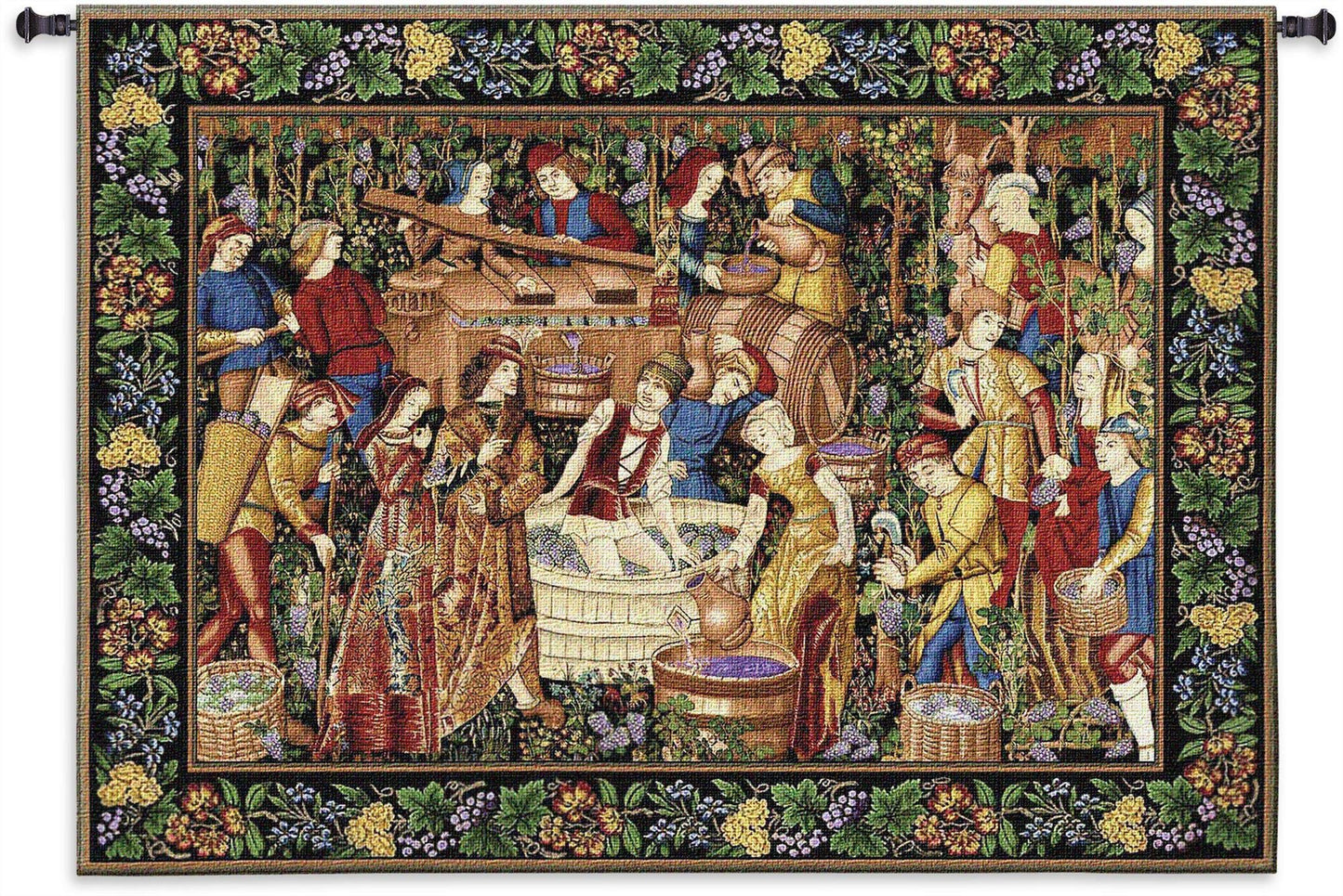Les Vendanges Grape Harvest | Woven Tapestry Wall Art Hanging | French Belgian Style Winery Decor | 100% Cotton USA Size 75x53