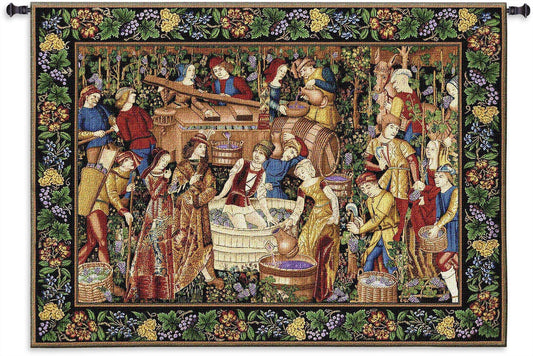 Les Vendanges Grape Harvest | Woven Tapestry Wall Art Hanging | French Belgian Style Winery Decor | 100% Cotton USA Size 75x53